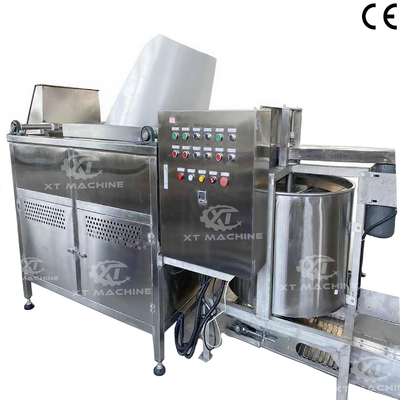 Un buen precio. Máquina de freír nueces de cacahuete recubiertas en polvo de batch de almendras de descarga automática en línea