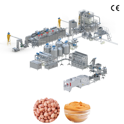 Línea de producción de mantequilla de maní Planta de procesamiento de mantequilla de maní Alta automatización Facilidad de operación por control PLC 2000kg/h