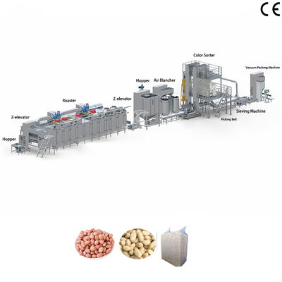 Un buen precio. SS304 Línea de producción de tostado y blanqueo de cacahuetes de grado alimentario con PLC para plantas de procesamiento de nueces en línea