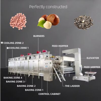 Un buen precio. Máquina de torrefacción continua de almendras en acero inoxidable (SUS304) con control PLC y capacidad de 300 a 5000 kg en línea