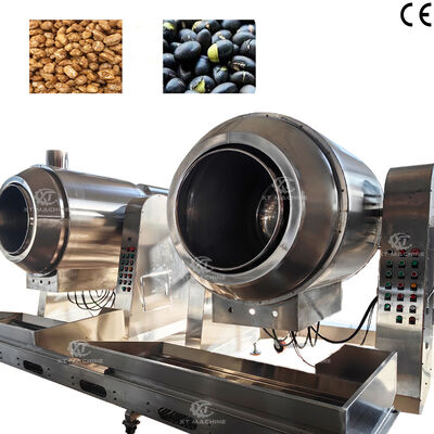 Un buen precio. Máquina de saltear automática tipo wok de alta eficiencia 70 kg/partido, máquina de recubrimiento de azúcar y calentadora, tostadora de rodillo en línea