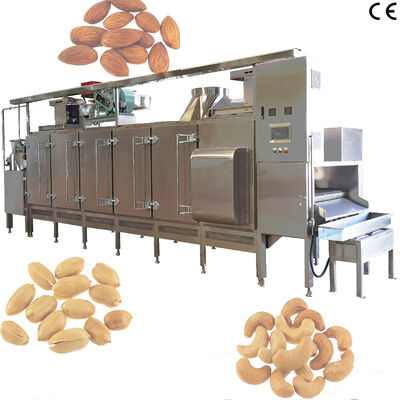 Un buen precio. Grado alimenticio de gran capacidad tostador continuo de nueces con control PLC máquina de tostado de nueces de anacardos para plantas de procesamiento de nueces en línea