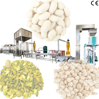 Línea de producción de tostado y blanqueo de cacahuetes/avellanas/pistachos de grado alimentario con máquina de blanqueo de nueces de 500-1000 kg/h