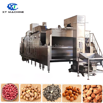 Soporte de personalización Tostadora de nueces de cinta continua con control PLC y capacidad de 3000 kg/h para tostar cacahuetes/semillas/almendras/anacardos