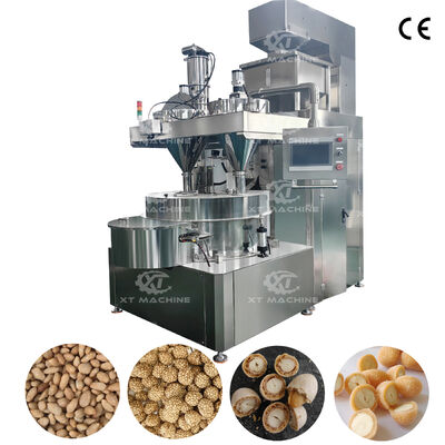Control de PLC Máquina de fabricación de hamburguesas de maní recubiertas de masa de alta velocidad Equipo de recubrimiento de bocadillos de nueces multifuncional