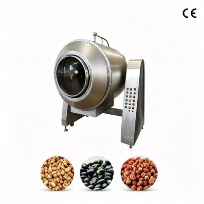 Máquina de recubrimiento de azúcar comercial en oferta, 70 kg/lote, tostador de rodillos totalmente automático con control de temperatura