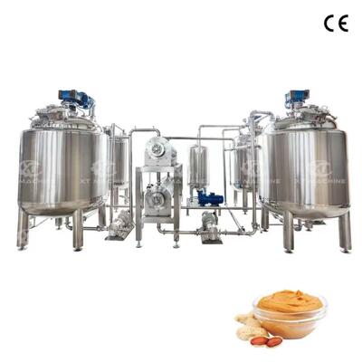 Un buen precio. Suministro de fábrica, tanque de enfriamiento y mezcla de mantequilla de maní totalmente automático, máquina para hacer pasta de pistacho con control PLC, OEM admitido en línea
